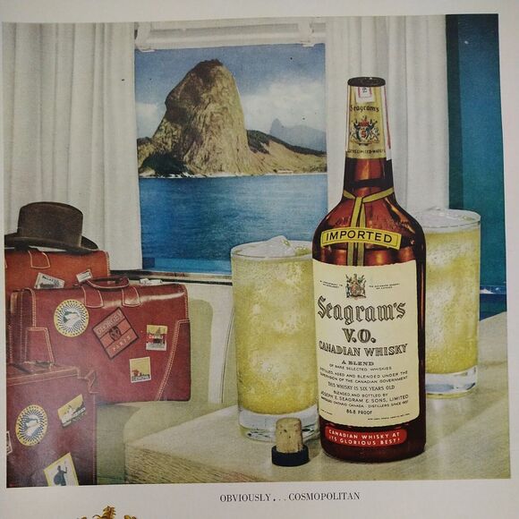 1950 Seagrams VO Whisky Vtg Magazine Print Ad Travel Stickers Cruise Scene - Picture 11 of 11